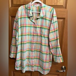 Plus size pastel plaid button-up shirt
